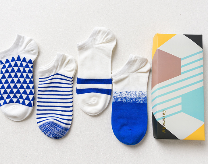 Caramella Unisex Socks Fun blue/ white Gift 4-Pack Awesome Happy pack
